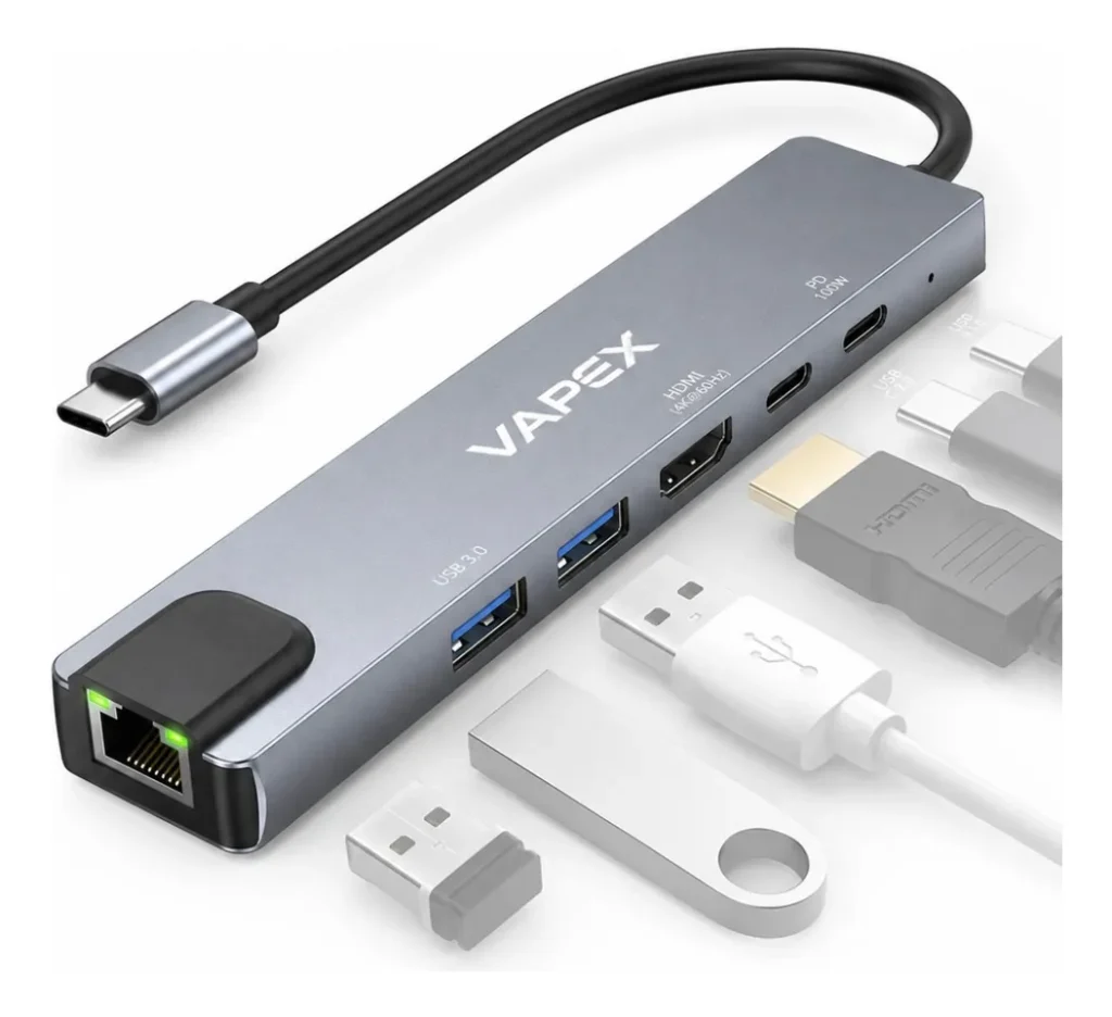 HUB USB TIPO C HDMI+USB3.0X1+USB-C+PD+ETHERNET VAPEX HUB USB TIPO C HDMI+USB3.0X1+USB-C+PD+ETHERNET VAPEX